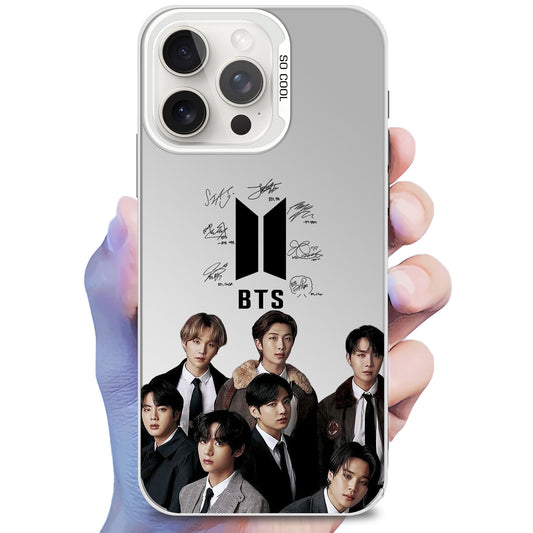 Anidoo BTS Shiny Laser Gradient Silver Phone Case for iPhone 15 16 17 Soft TPU Shockproof Slim Protective Cover Fashion Stylish Fan Merchandise Gift
