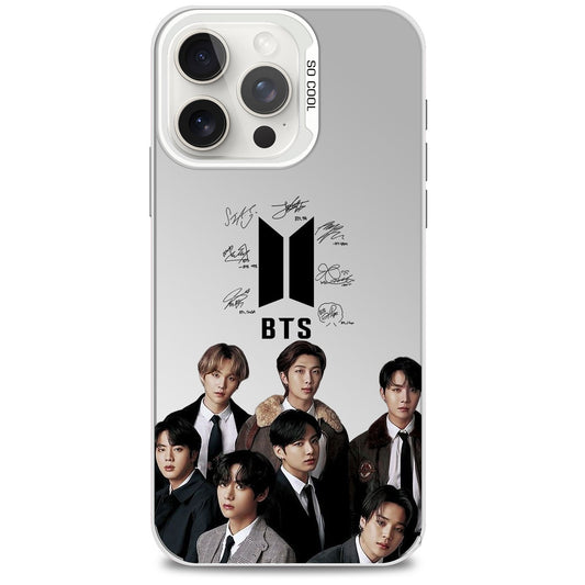 Anidoo BTS Shiny Laser Gradient Silver Phone Case for iPhone 15 16 17 Soft TPU Shockproof Slim Protective Cover Fashion Stylish Fan Merchandise Gift