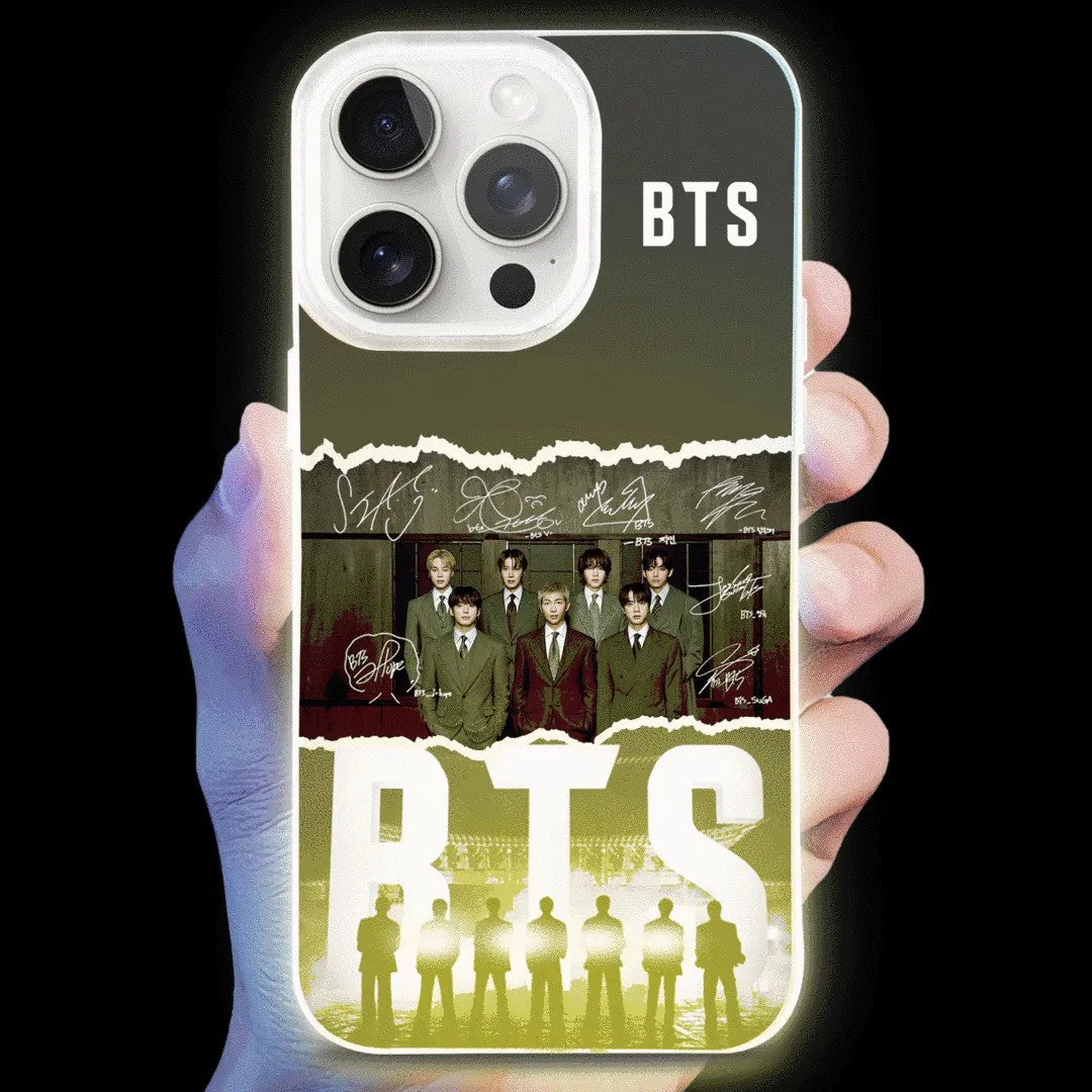 Anidoo BTS  Luminous Light Up Phone Case for iPhone 17 16 15 Series Slim Lightweight Protective Case Fan Gift -C