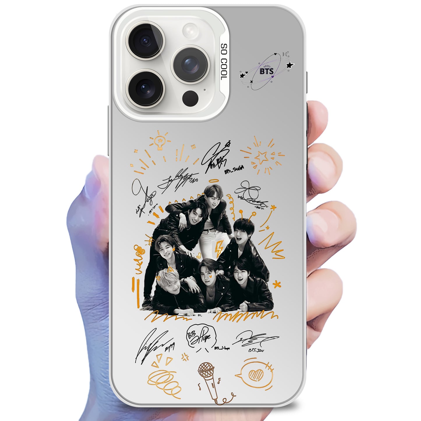 Anidoo BTS Mirror Phone Case Silver for iPhone 17/16/15  TPU Protective Glossy Cover Fan Merchandise Gift