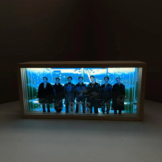 Anidoo BTS 3D Night Light Wooden Frame LED Energy Saving Lamp for Bedroom Decor Fan Merchandise