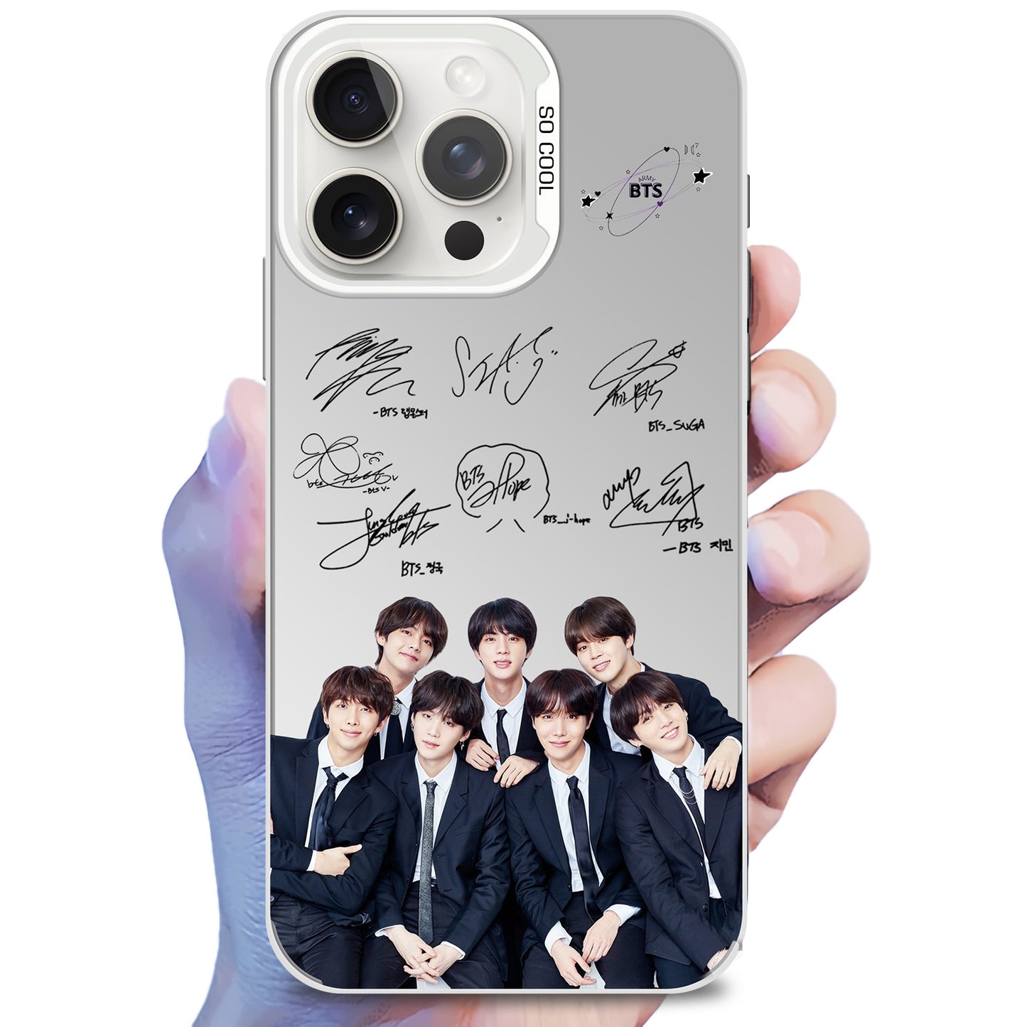Anidoo BTS Mirror Phone Case Silver for iPhone 17/16/15  TPU Protective Glossy Cover Fan Merchandise Gift