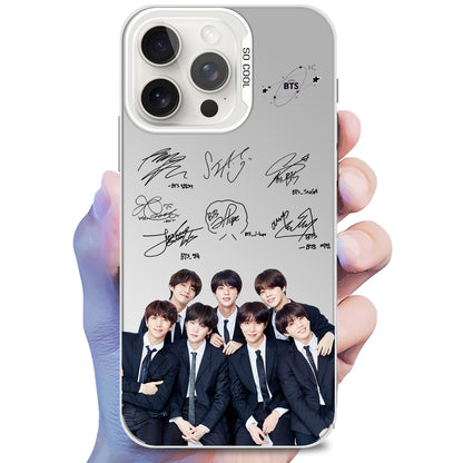 Anidoo BTS Mirror Phone Case Silver for iPhone 17/16/15  TPU Protective Glossy Cover Fan Merchandise Gift