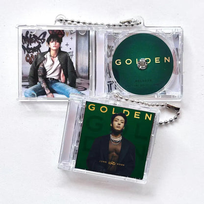 Anidoo Jeon Jungkook NFC Mini CD Keychain BTS GOLDEN Series Acrylic Bag Pendant Fan Merchandise