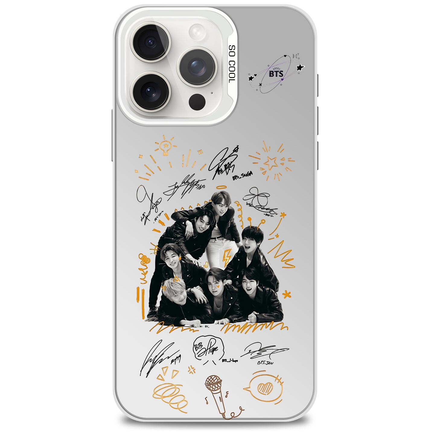 Anidoo BTS Mirror Phone Case Silver for iPhone 17/16/15  TPU Protective Glossy Cover Fan Merchandise Gift