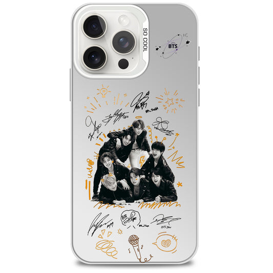 Anidoo BTS Mirror Phone Case Silver for iPhone 17/16/15  TPU Protective Glossy Cover Fan Merchandise Gift