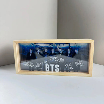 Anidoo BTS 3D Night Light Wooden Frame LED Energy Saving Lamp for Bedroom Decor Fan Merchandise