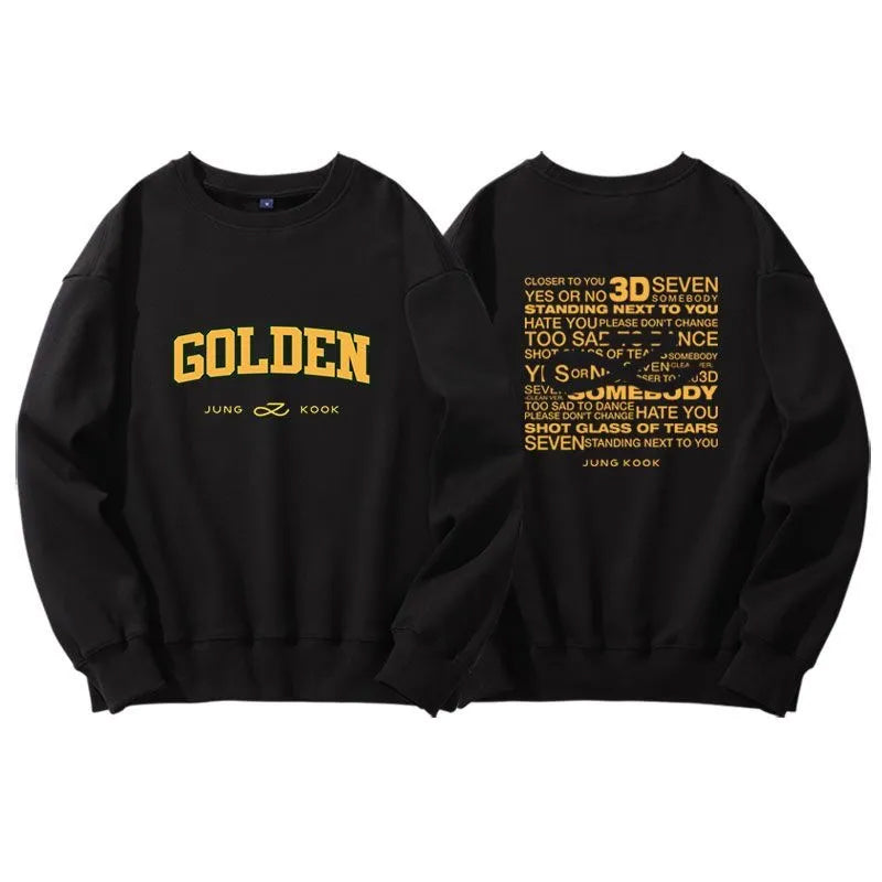 Anidoo BTS Thick Heat Insulation Black Cotton Long Sleeve Sweatshirt Warm for Autumn Winter Unisex