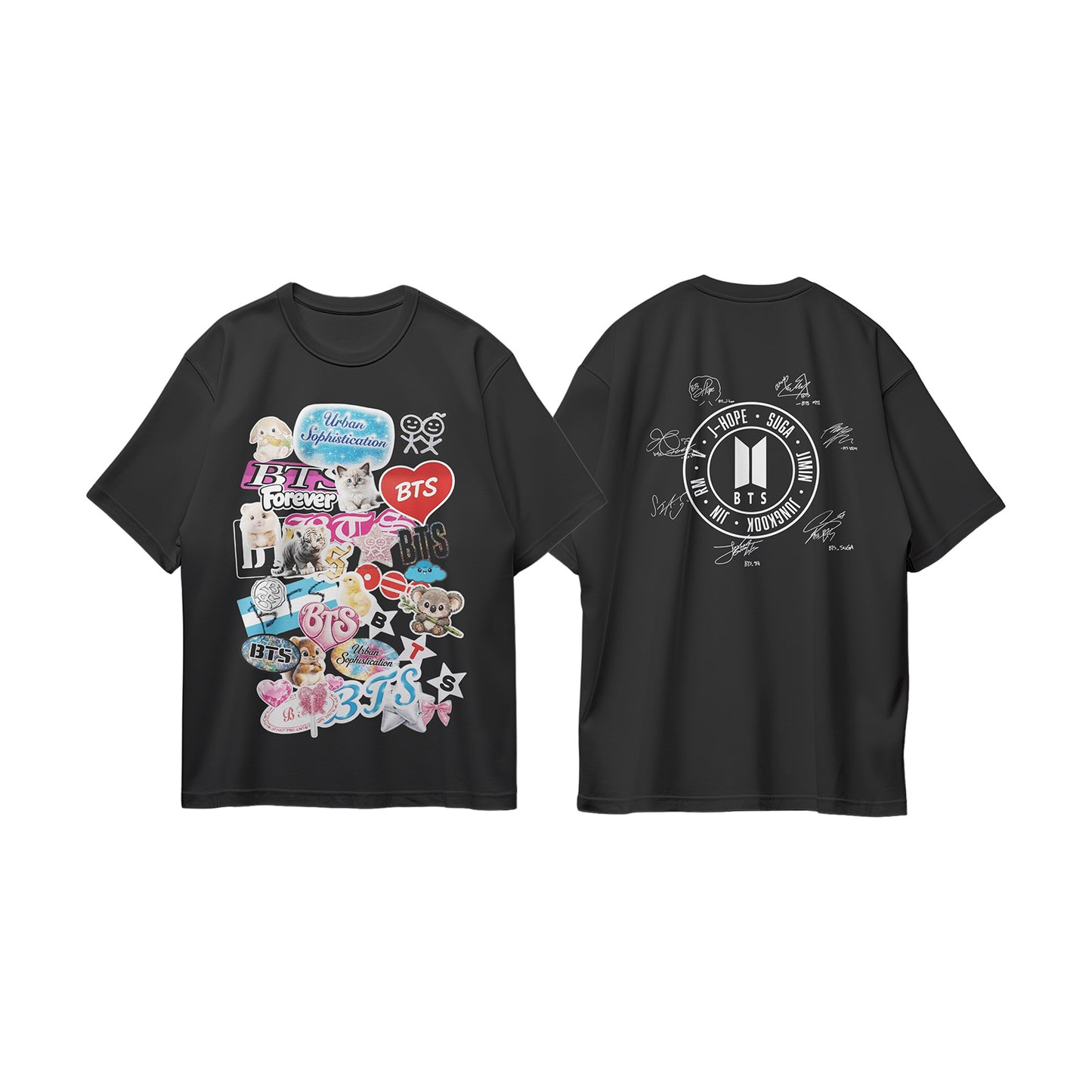 Anidoo BTS Cotton Printed black Short Sleeve Tee Spring Summer Breathable Fan Merchandise-A