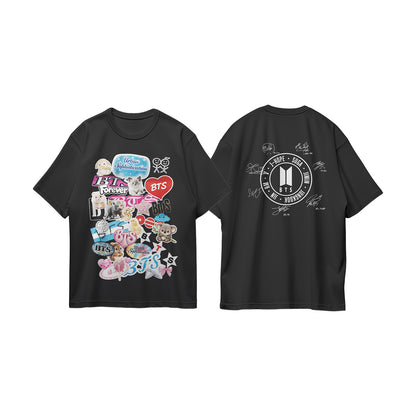 Anidoo BTS Cotton Printed black Short Sleeve Tee Spring Summer Breathable Fan Merchandise-A